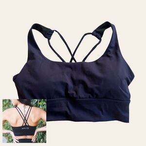 HALIO Blue Sports Bra Crisscross Back Medium Support Activewear Women's XS